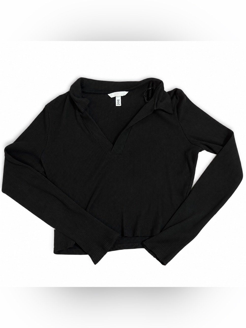 H&M Black Ribbed Cropped Long Sleeve Top 🖤